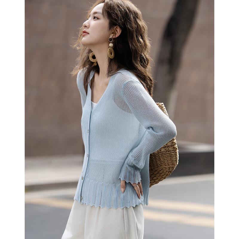 Demana Elegant Lyocell V-Neck Jacquard Knit Cardigan