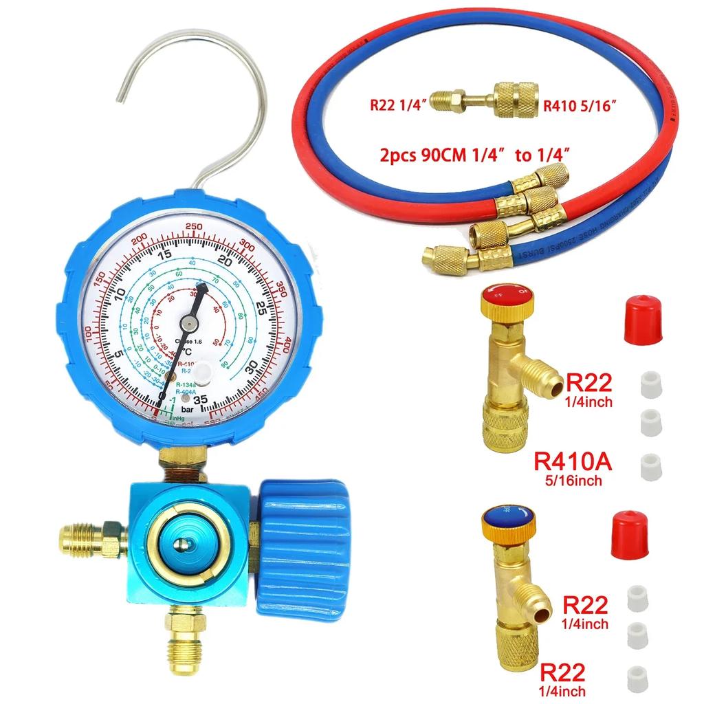 Air Conditioner Manifold Meter Tool Kit with Sight Glasses for R22/R410A/R134A/R404A Refrigerants, High and Low Pressure Use