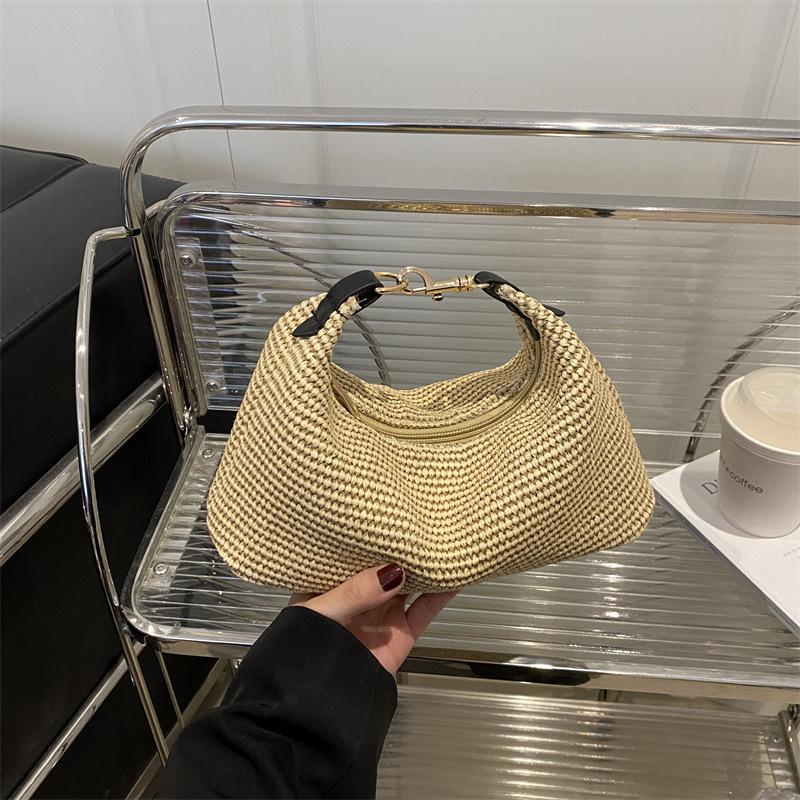 

Новая пляжная соломенная плетеная портативная женская сумка-тоут, плетеная сумка-пельмень чёрный