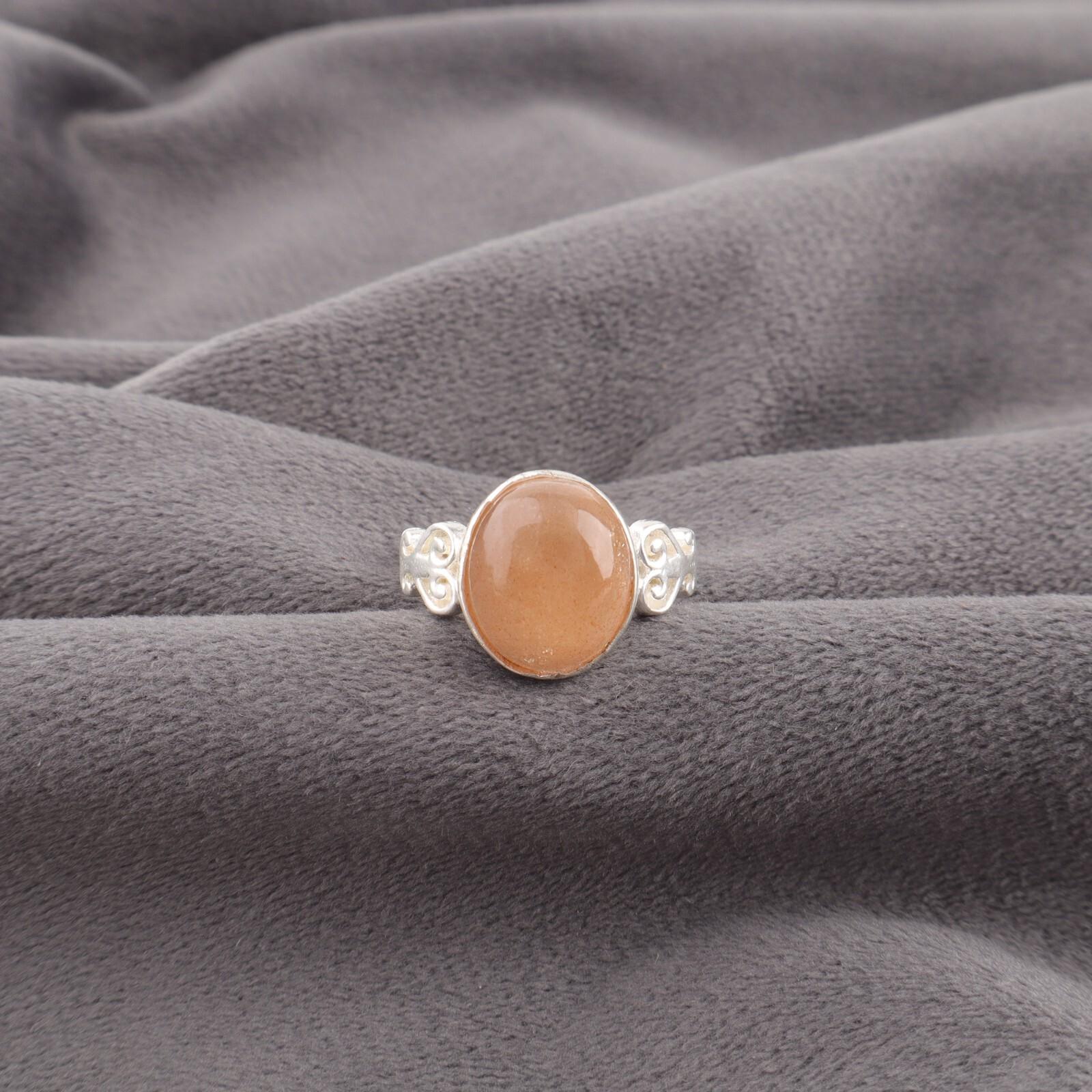 

Натуральный персиковый лунный камень драгоценный камень 925 стерлинговое серебро ювелирные изделия ручной работы женское кольцо RR-66-22 10.5