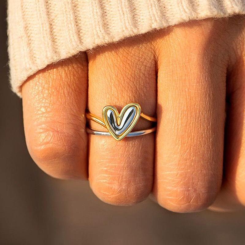 Two-Color Love Ring, Peach Heart-Shaped Design Single Ring For Women, Sweet And Exquisite Fashion Ring.