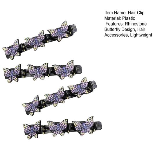 4Pcs Rhinestone Butterfly Hair Clip Head Back Braiding Hair Clamp Double Layers Hairpins Women