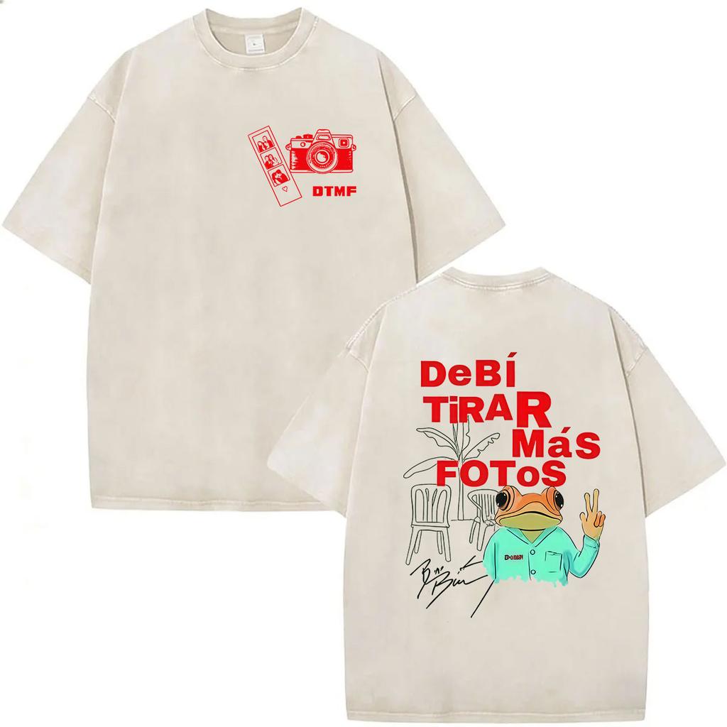 Vintage Washed Bad Bunny Debi Tirar Mas Fotos 2026 Graphic Tshirts Men Women Harajuku Hip Hop Loose ONeck Short Sleeve Tshirt