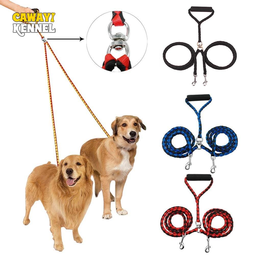 1 PC Weaving Double Heads Pet Dog Leashes with Padded Handle Double Leash for Two Dogs Puppy Small Medium Dogs Training Walking
