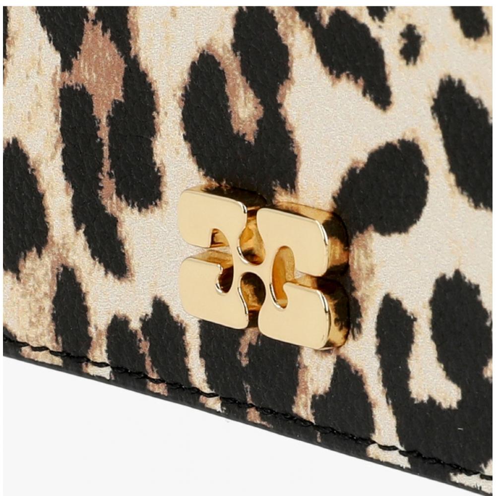 Ganni Leopard Print Logo Bow Flap Card Wallet B3010075