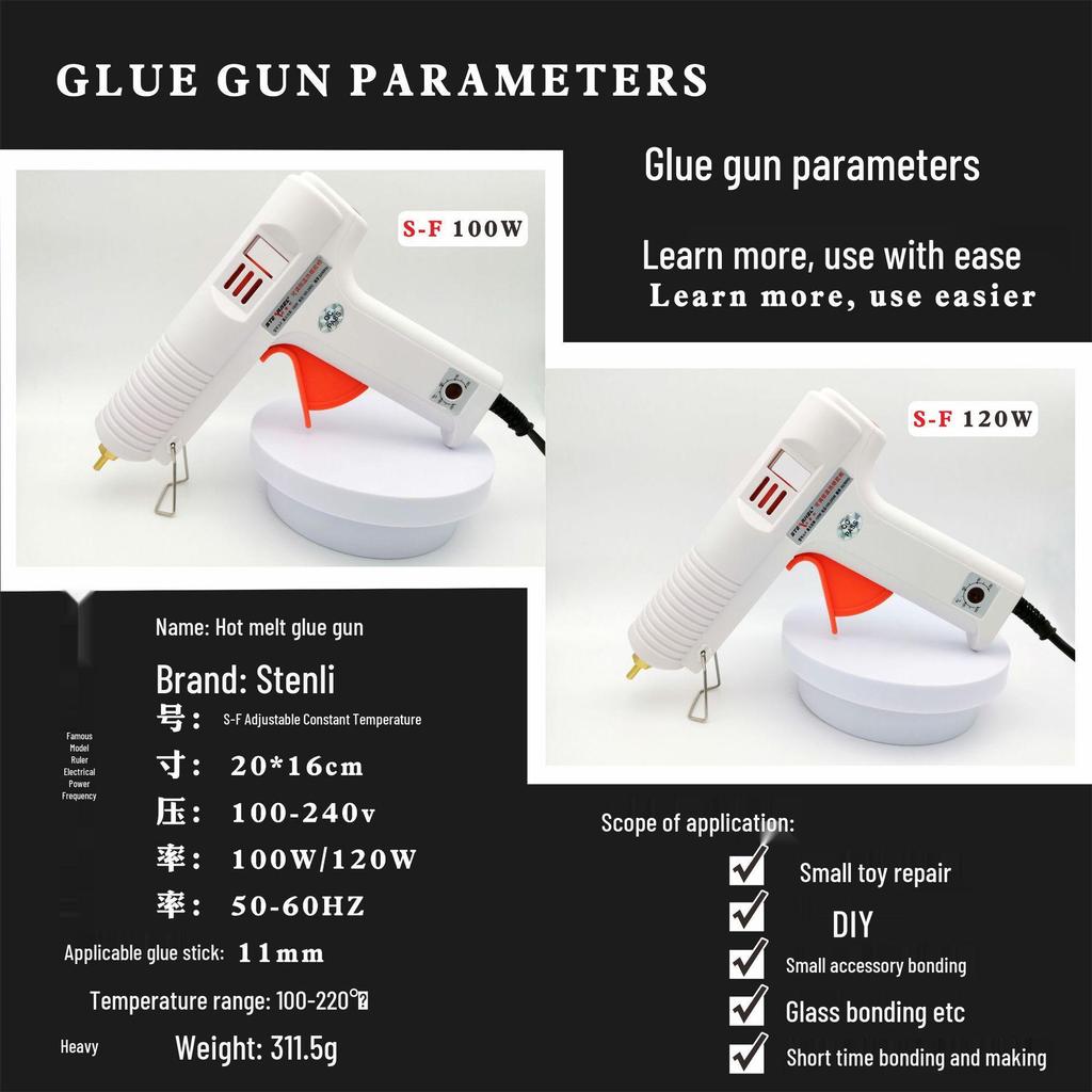 100W Adjustable Temperature Hot Melt Glue Gun for Wood and Craft Projects