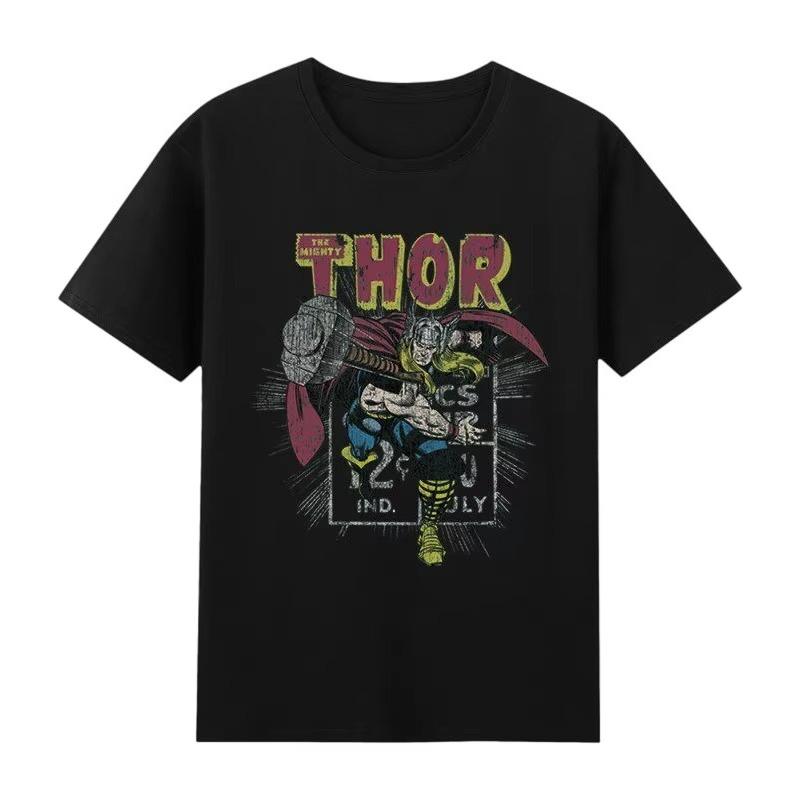 2026 new Thor Marvel TShirt The Mighty Thor Retro Comic Print Vintage Streetwear Heavyweight Cotton Loose Fit Top for Men Women S