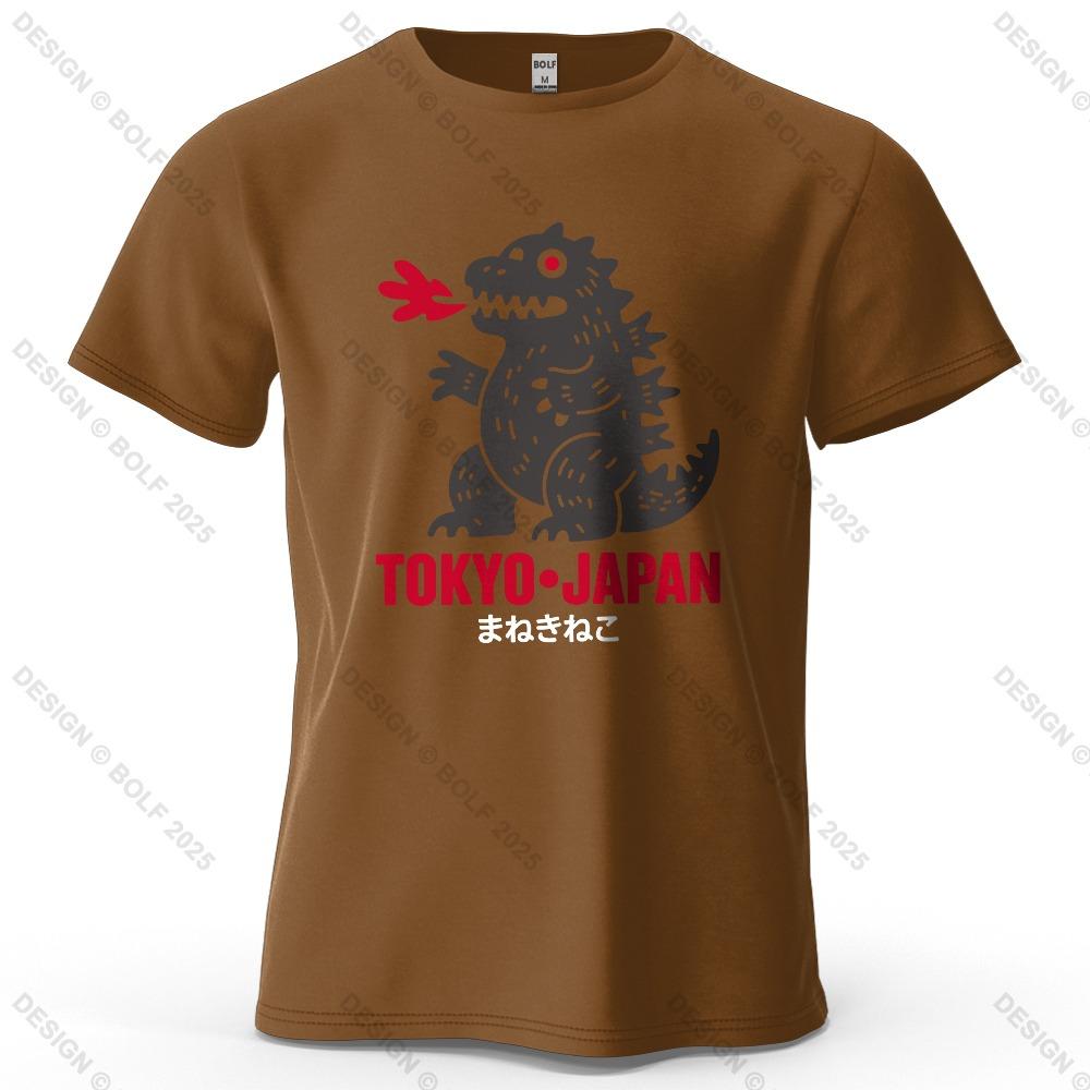 Tokyo Dinosaur Printed Men's T-Shirt Oversized Japanese Harajuku Graphic Tees for Women Tops Tees Casual Streetwear