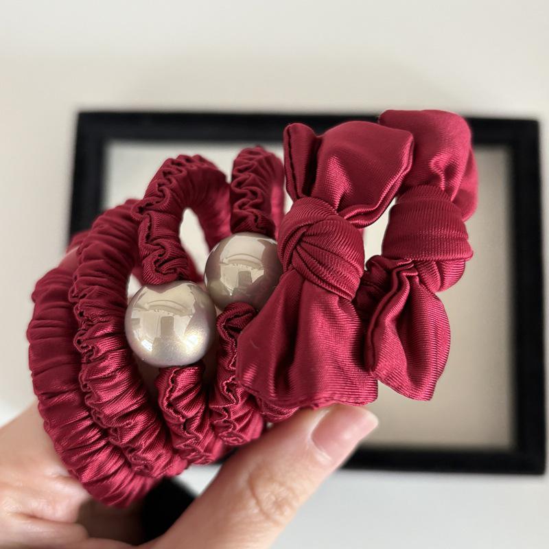 Elegant Retro Red Bow Hair Tie for Low Buns