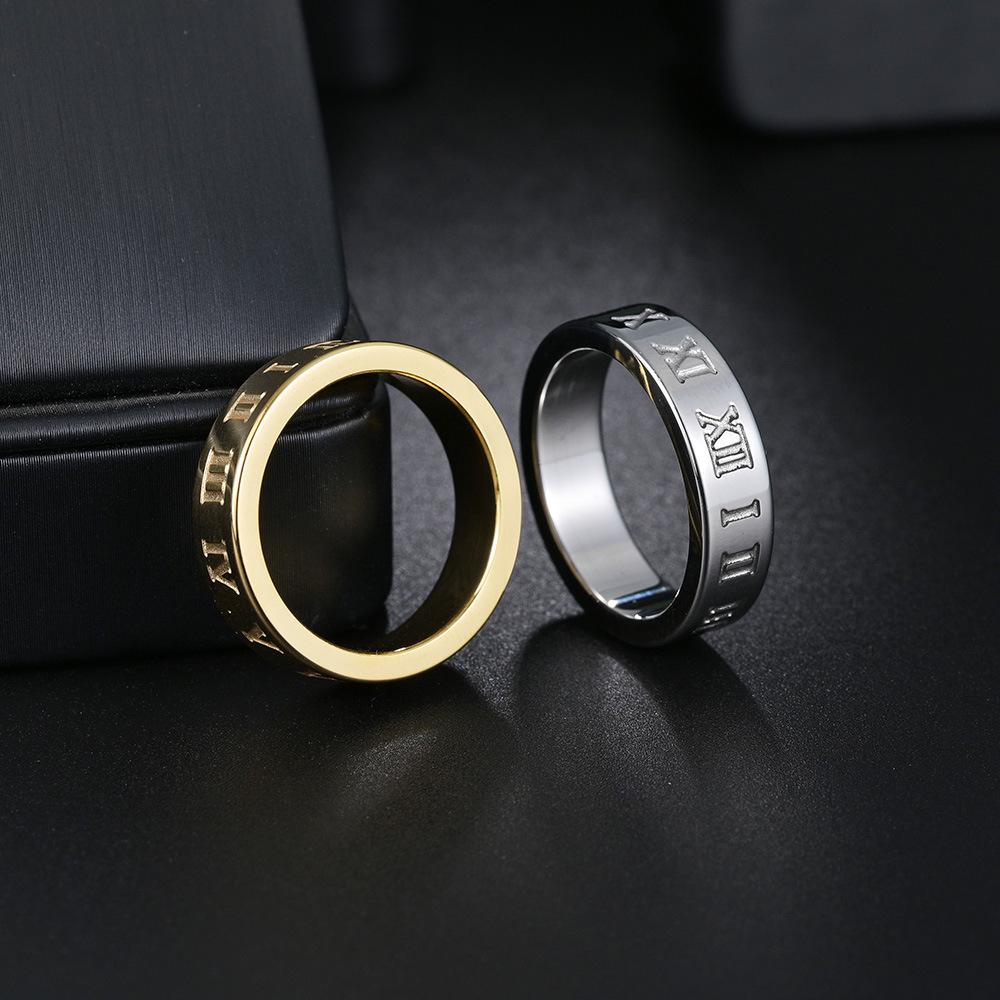 Trendy Men's Titanium Steel Roman Numerals Ring - Non-fading Vacuum Plated Jewelry.