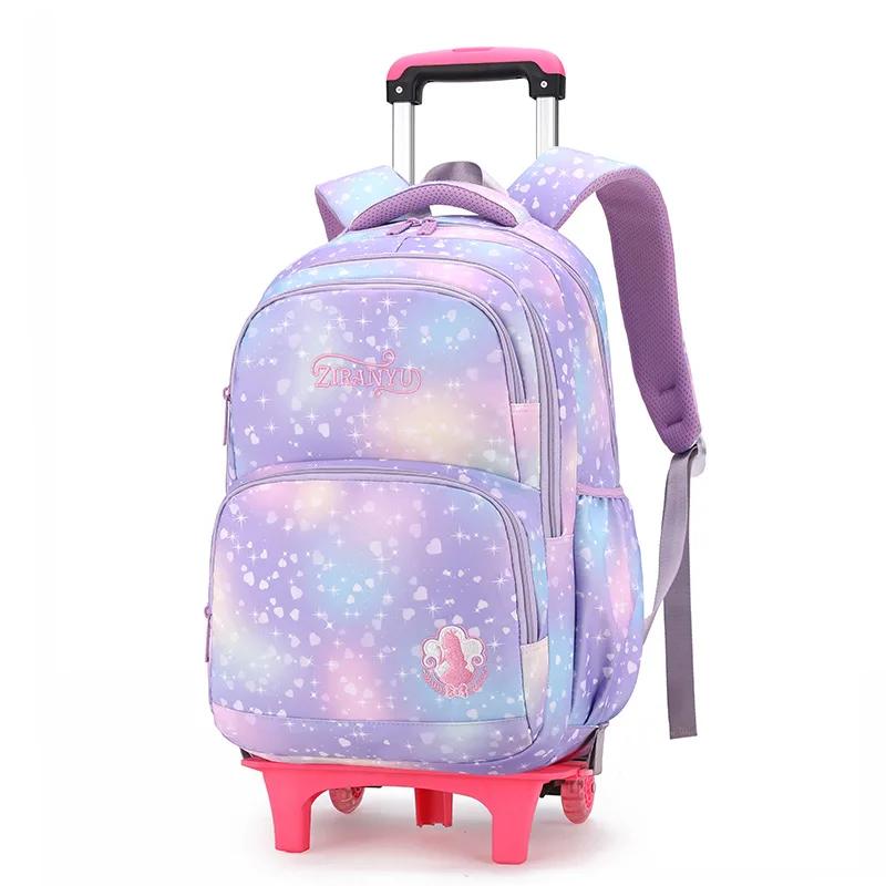 Children School Backpack Set Trolley Bag with Wheels Students Bags Cute Students School bag for Girls Rolling Wheeled Backpack