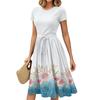Mote Dame Casual Belte Kortermet Rund Hals Geometrisk Trykk Spleiset Elegant Temperament Kjoler