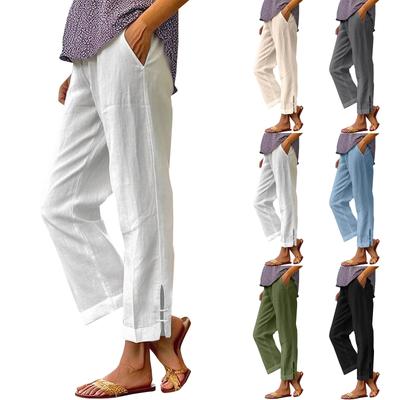 Women's Fashion Casual Pants Solid Color Straight Pants Elastic Waist  Pants With Pockets