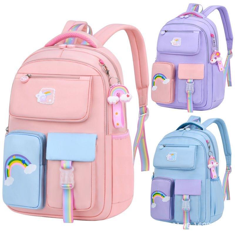 Kids Backpacks For Macaron Color Girls School Bookbag For Teenage Backpack Cute Multiple Pouch School Bag And Rainbow Pendant