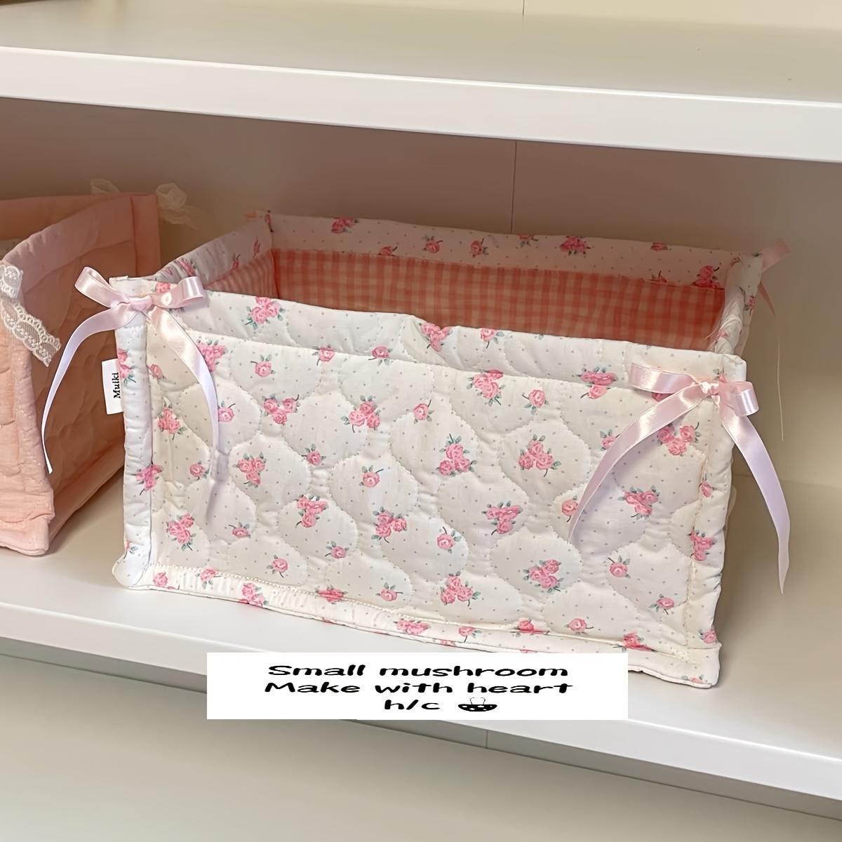 [Милая корзина для хранения] Милая плетеная вручную корзина для хранения | Квадратный органайзер в стиле инс для мелочей Новый Pink floral fragments