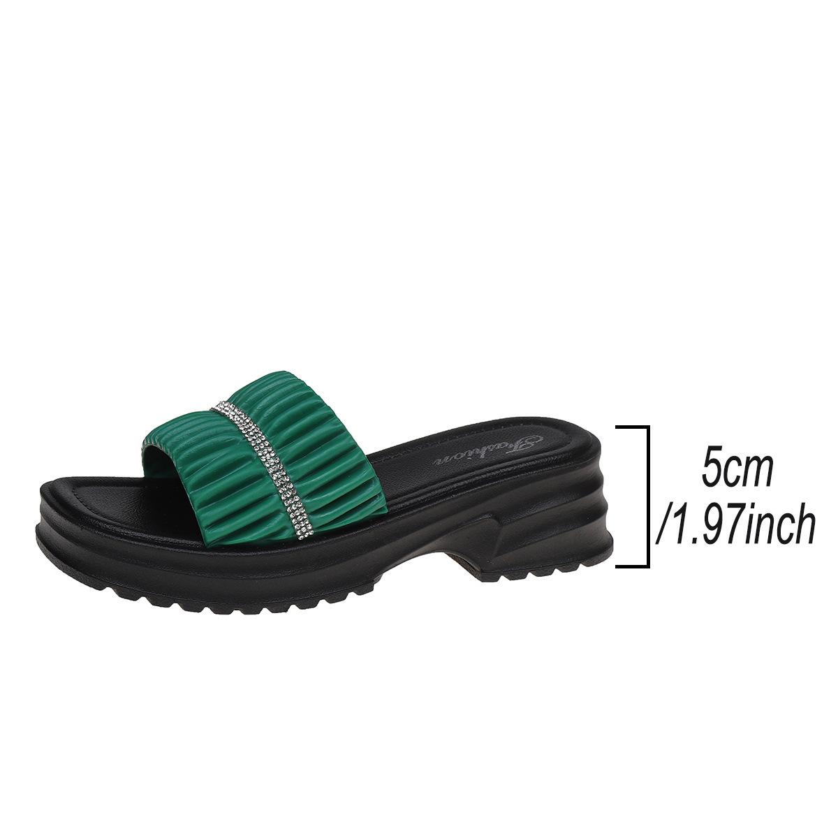 

Внешняя торговля, новая корейская версия, односимвольные тапочки на толстой подошве, женские складки на подошве, модные однотонные пляжные сандалии 36 зелёный