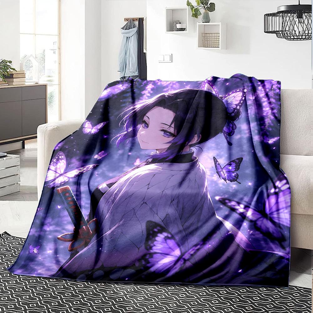 1pc Kochou Shinobu Blanket, Gift, for Men and Women, Soft Blanket, Good for Sofa Bed Couch Travel, Lightweight Flannel Blanket