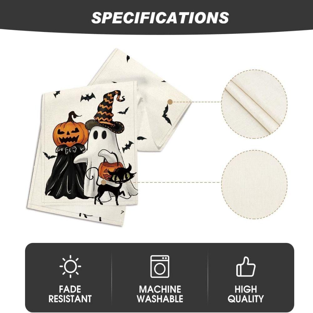 Gresskar Svart Katt Borddekorasjon Spøkelsesmønster Hjemmefestdekor Trendy Halloween Bordløper