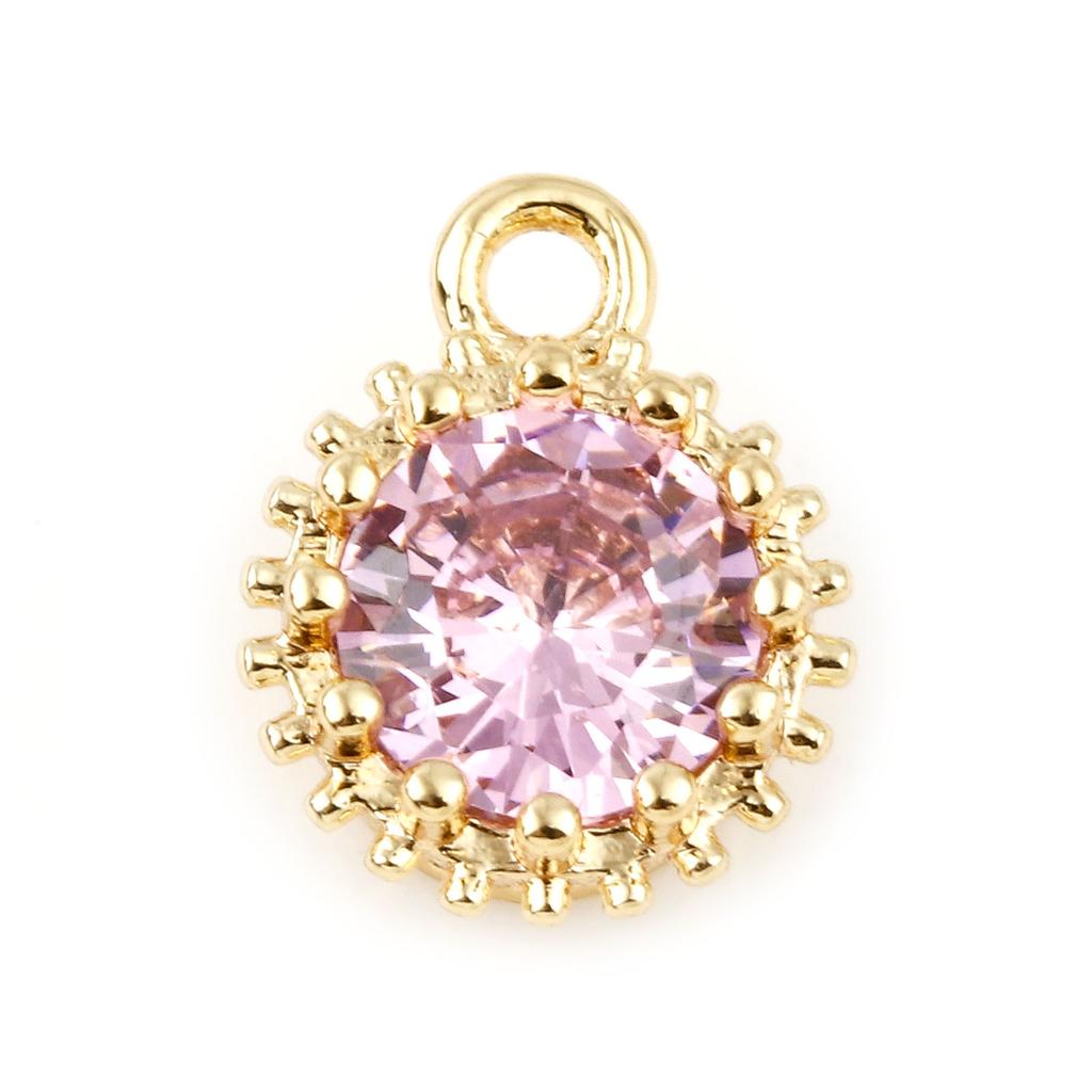 2 Piece Copper Birthstone Charms Round Multicolor Cubic Zirconia Gold Color Metal Pendants DIY Making Earrings Jewelry 9mm x 7mm