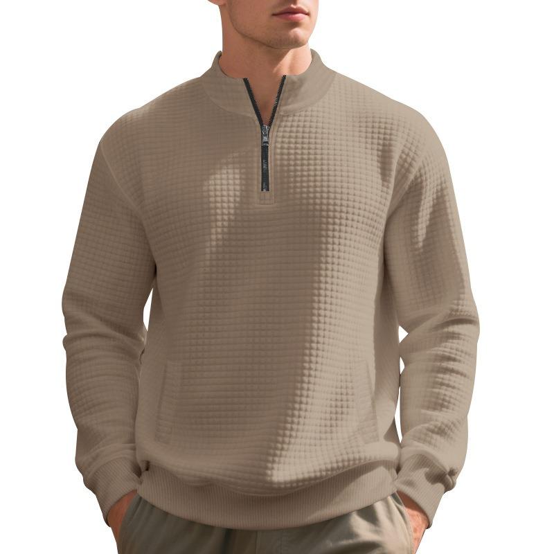Men Heavyweight Loose Stand Collar Half Zip Casual Pullover Sweatshirt