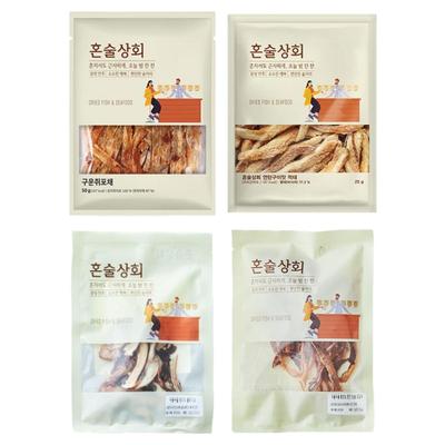 Honsool Sanghoe Beliebte Einzelportion Koreanische Bar-Snacks 4 Geschmacksrichtungen 25g-50g (Packung mit 4)