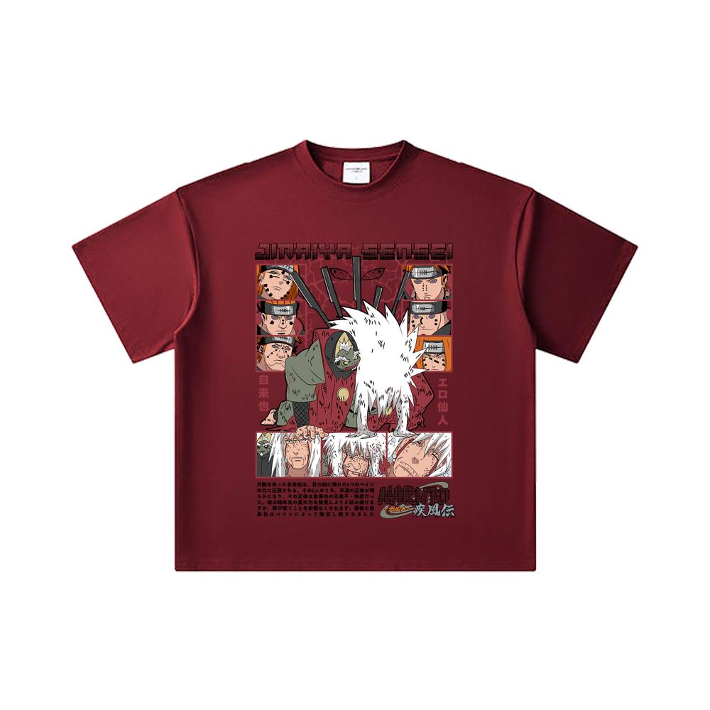 

260 GSM Double Yarn 32 Count 100% Cotton Naruto V5 Jiraiya Print Unisex Heavy Cotton T Shirt 2XL вина червоного кольору