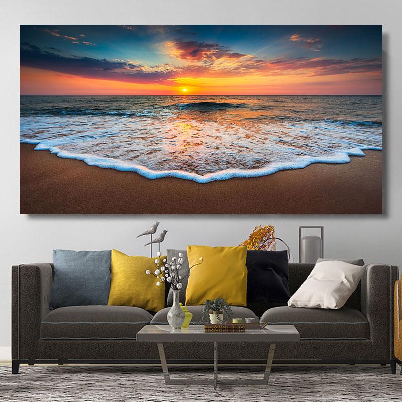 Natural Modern Seascape Wall Pictures Landscape Beach Sea Ocean Canvas Painting Wall Art Posters for Living Room Decor Cuadros