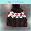 Warm Knitted Simple Hat Cherry Embroidery Design And Plush Decoration Ball