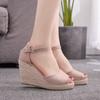Fashion 9CM Bohemia Style Womens Sandals Hemp Rope High Heel Fish Mouth On Peep Toe Platform Wedges