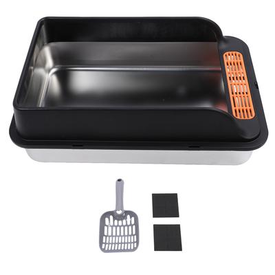 Large Metal Litter Box Stainless Steel Anti Splashing High Sided Kitty Litter Tray with Pedal Filter for Indoor Cats
