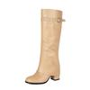 Trend Pleated Stacked Boots Pants Tube Boots Belt Buckle Rivet High Tube Thick High Heel Western Boots 40-43 Large Size