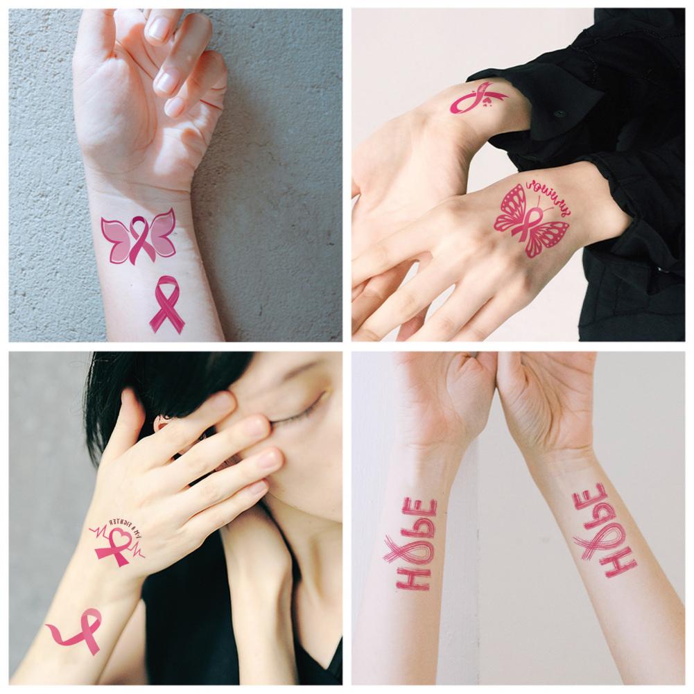 Adesivi Tatuaggio Nastro Rosa Adesivi Tatuaggio Fai da Te Donne Sensibilizzazione sul Cancro al Seno Tatuaggi Temporanei Arte Corporea Tatuaggi Impermeabili