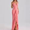 Spring 2026 European and American Cross-border New Neck Pleated Irregular Ruffle Edge Slim Dress Mesh Dress