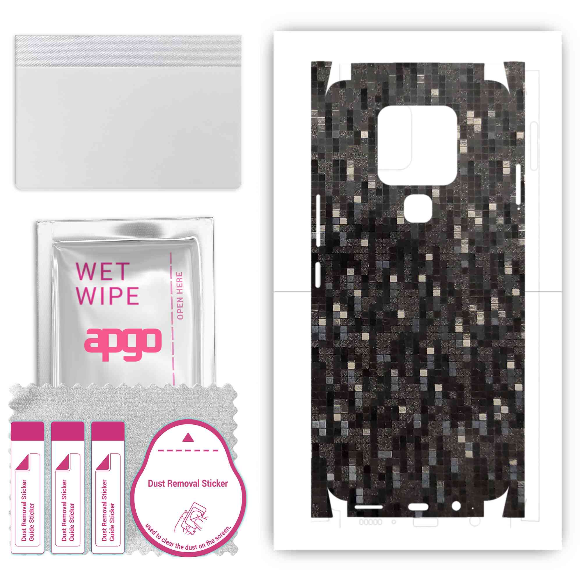 

Apgo Protective Skin Sticker for the back+sides compatible with Tecno Camon 16, Full Wrap Film, Foil, Vinyl - Pattern Carbon Black Pixel
