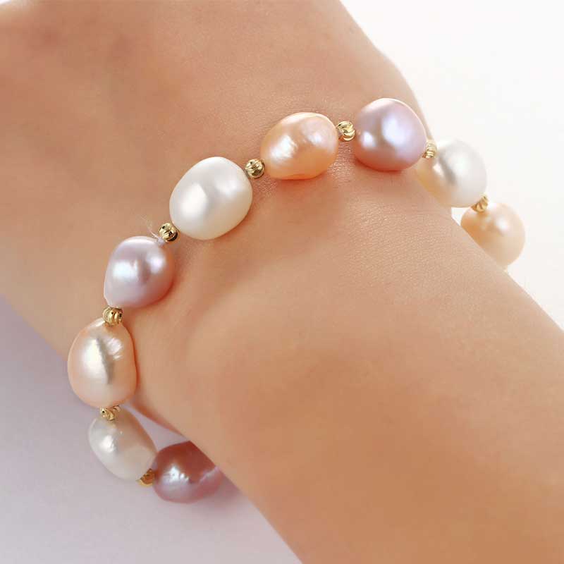 HENGSHENG 2025 New Arrival 9-10mm Baroque Pearl Bracelets for Women, White Pink Purple Colorful Baroque Pearl with Silver Clasp