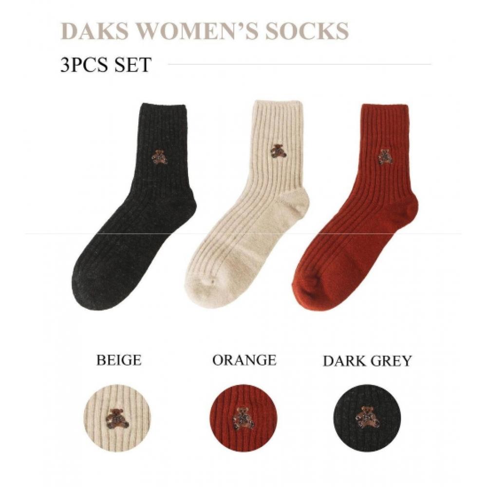 DakS Women S Long SockS 3 pairS DakS Bear Embroidery Ribbed Long SockS Set
