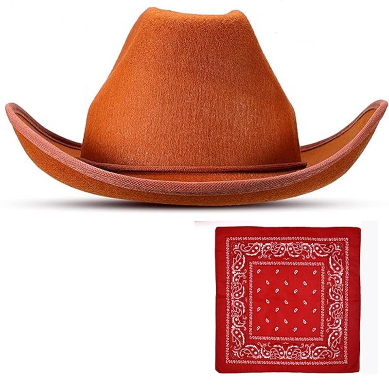 Children's Coffee Hemmed Cowboy Hat Square Towel Set, Brown Dick Cowboy Hat