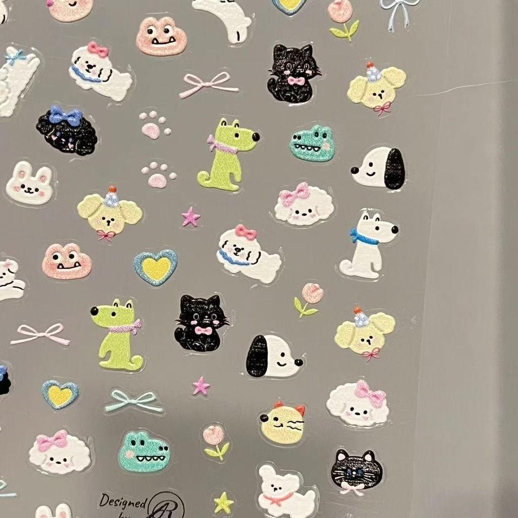 Dopamine Style Waterproof Animal, Bow & Cherry Nail Art Stickers for Kids