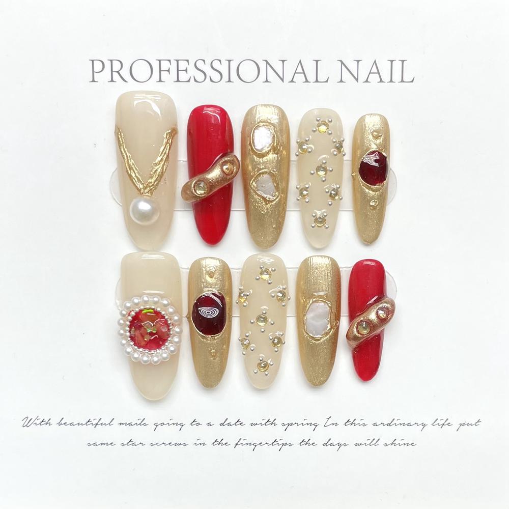 Handmade Luxury French Press On Nails With Design Reusable Adhesive False Nail Tips Y2K Girl Nail Art