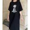 Abito T-shirt da donna a maniche corte e girocollo taglia grande a vestibilità ampia, abito lungo dallo stile rilassato, abito da notte al ginocchio