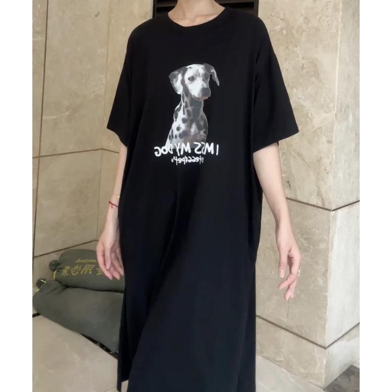 Abito T-shirt da donna a maniche corte e girocollo taglia grande a vestibilità ampia, abito lungo dallo stile rilassato, abito da notte al ginocchio