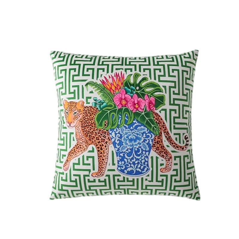 Pc Tiger Cheetah Print Cushion Cover Soft Polyester Preppy Chinoiserie Chic Style for Sofa Bedroom Living Room Home Decor