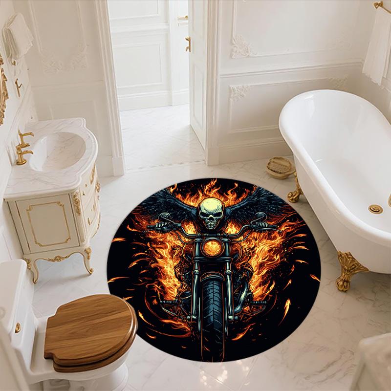 Flame Motorcycle,Round Area Rug,Carpet Rug for Living Room Bedroom Sofa Playroom Decor,Non-slip Floor Mat