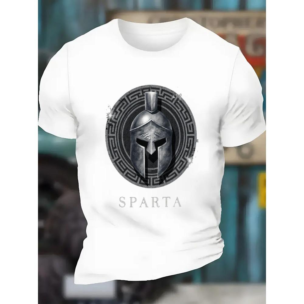 Casual Gradient Color Short Sleeve Top Fashion Men's Spartan Graphic Print T-shirt Oversized Breathable Muscle Crew Neck T Shirt