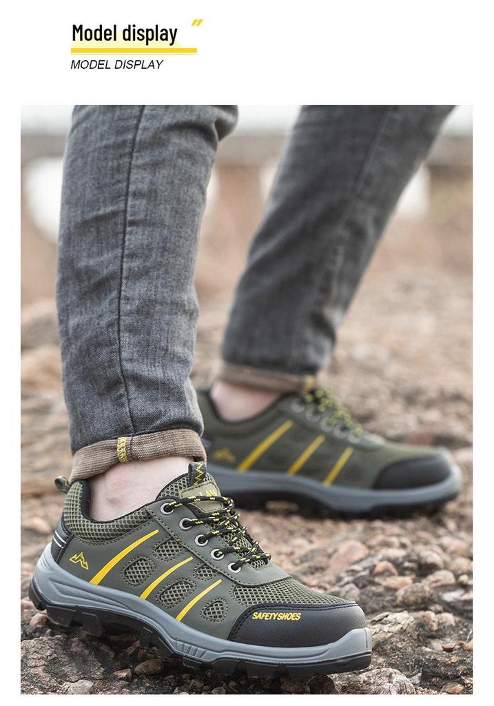 Men's Steel Toe Low-Top Safety Shoes: Anti-Smash, Anti-Puncture, Breathable, Wear-Resistant for Construction Sites.