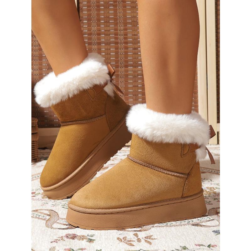 2025 Fall/Winter New Korean Style Round Toe Fashionable Comfortable Fuzzy Lined Slip-On Snow Boots for Women