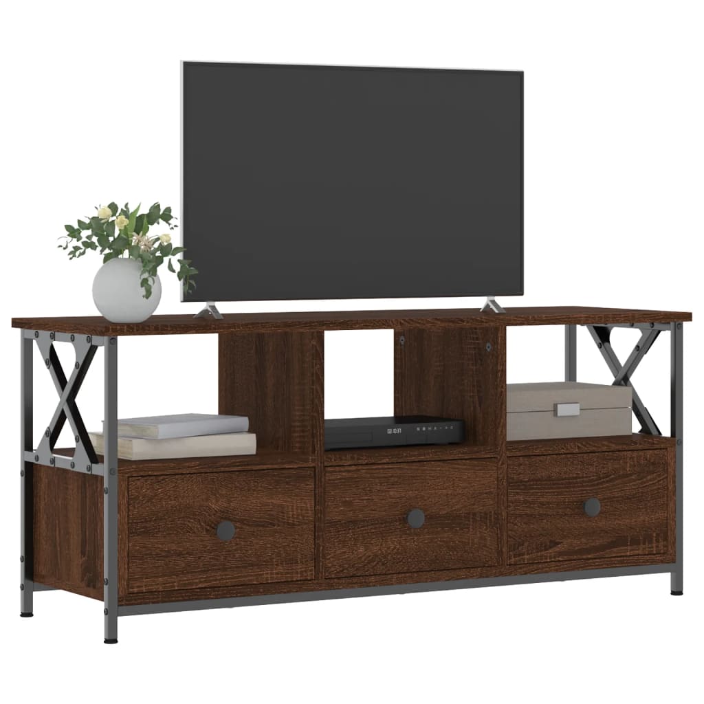TV Stand in Brown Oak Look 102 x 33 x 45 cm Particleboard & Iron