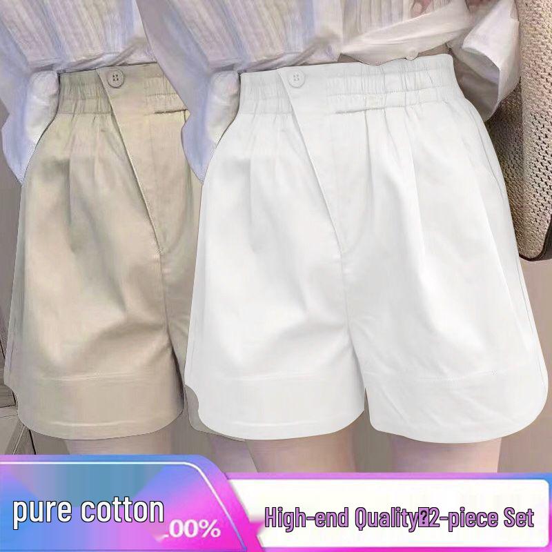 Women's 100% Cotton High Waist Summer Casual Plus Size Wide Leg Shorts