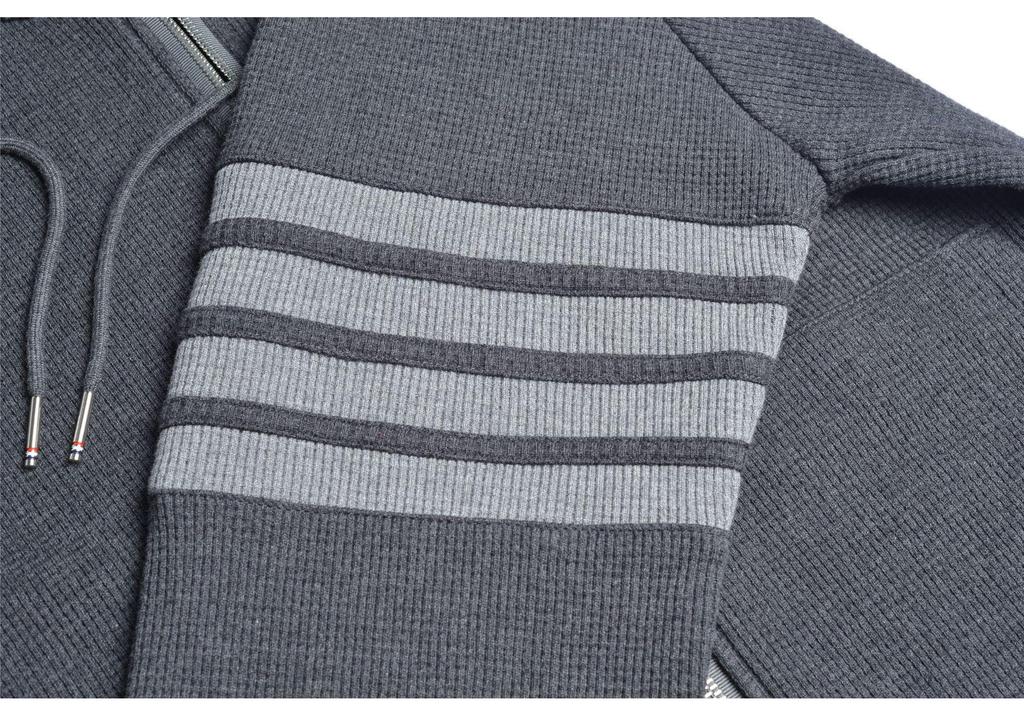 TB Unisex Four-Bar Waffle Knit Zip-Up Hoodie for Autumn/Winter