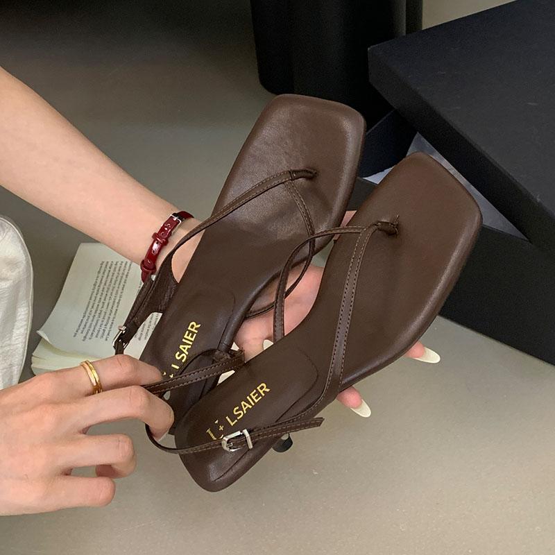 Fashion Fashion Square Toe Women Heeled Sandals Shoes Female Flip Flops Spring Summer Buckle Ladies Medium Heels Sandals Shoes Pumps